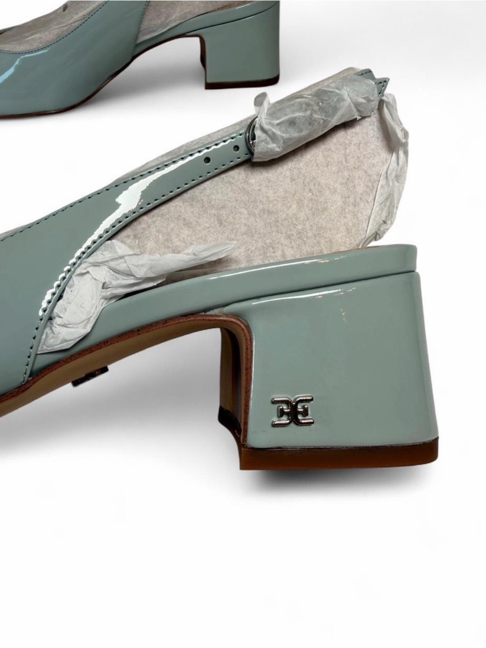 Sam Edelman Terra Seamfoam Blue Patent Slingback Block Heels - Picture 4 of 8